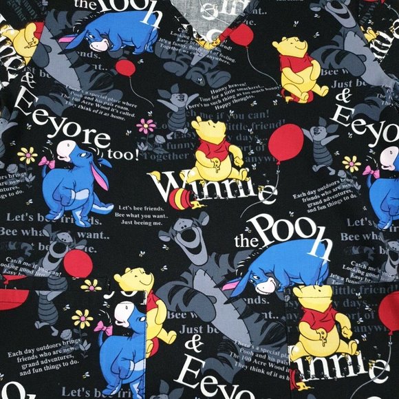 Disney Medical Scrub XS Womens Pocket Winnie The Poo Piglet Eeyore Tigger Top - Picture 3 of 11